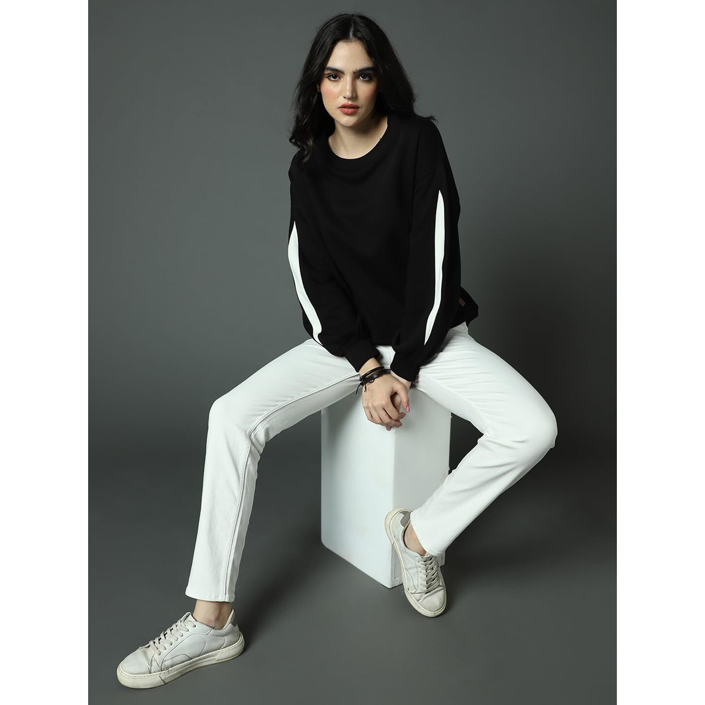 High Star Black Cotton Polyester Long Sleeves Round Neck Na Sweatshirts_Hswssw23009_Bk_Xxl