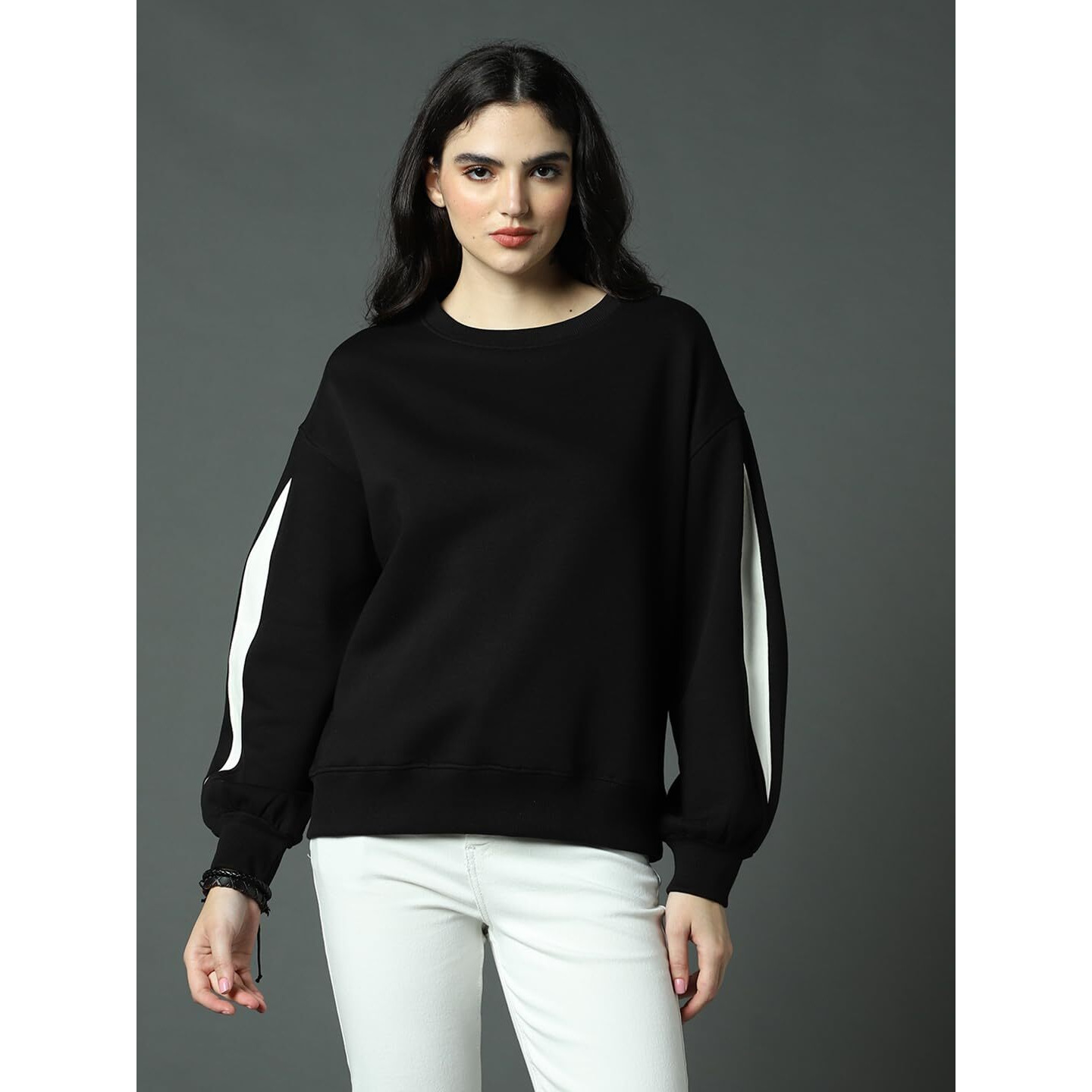 High Star Black Cotton Polyester Long Sleeves Round Neck Na Sweatshirts_Hswssw23009_Bk_Xxl