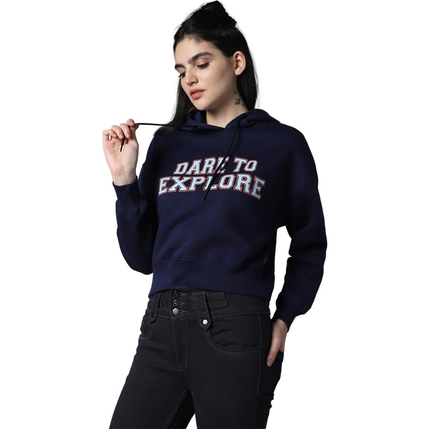 High Star Blue Cotton Blend Long Sleeves Round Neck Na Sweatshirts_Hswssw23014_Nv_M