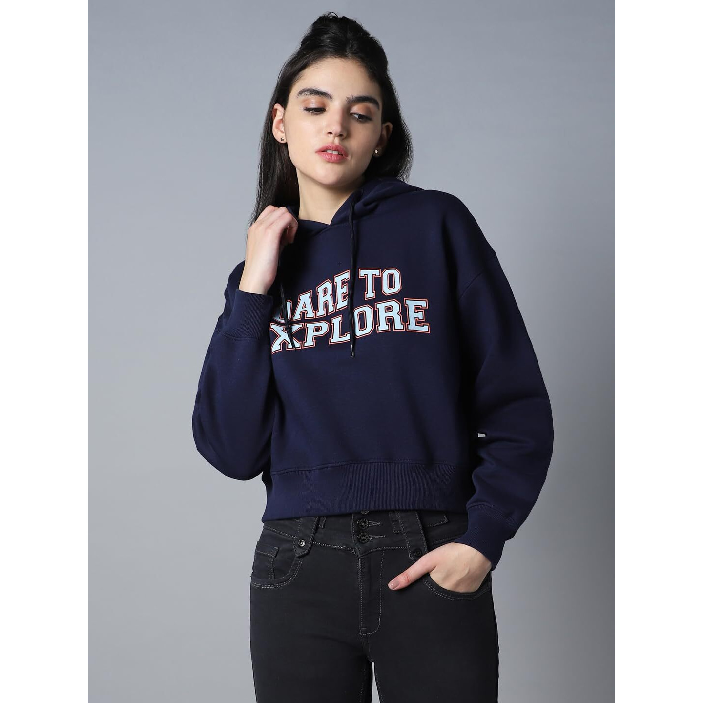 High Star Blue Cotton Blend Long Sleeves Round Neck Na Sweatshirts_Hswssw23014_Nv_Xl