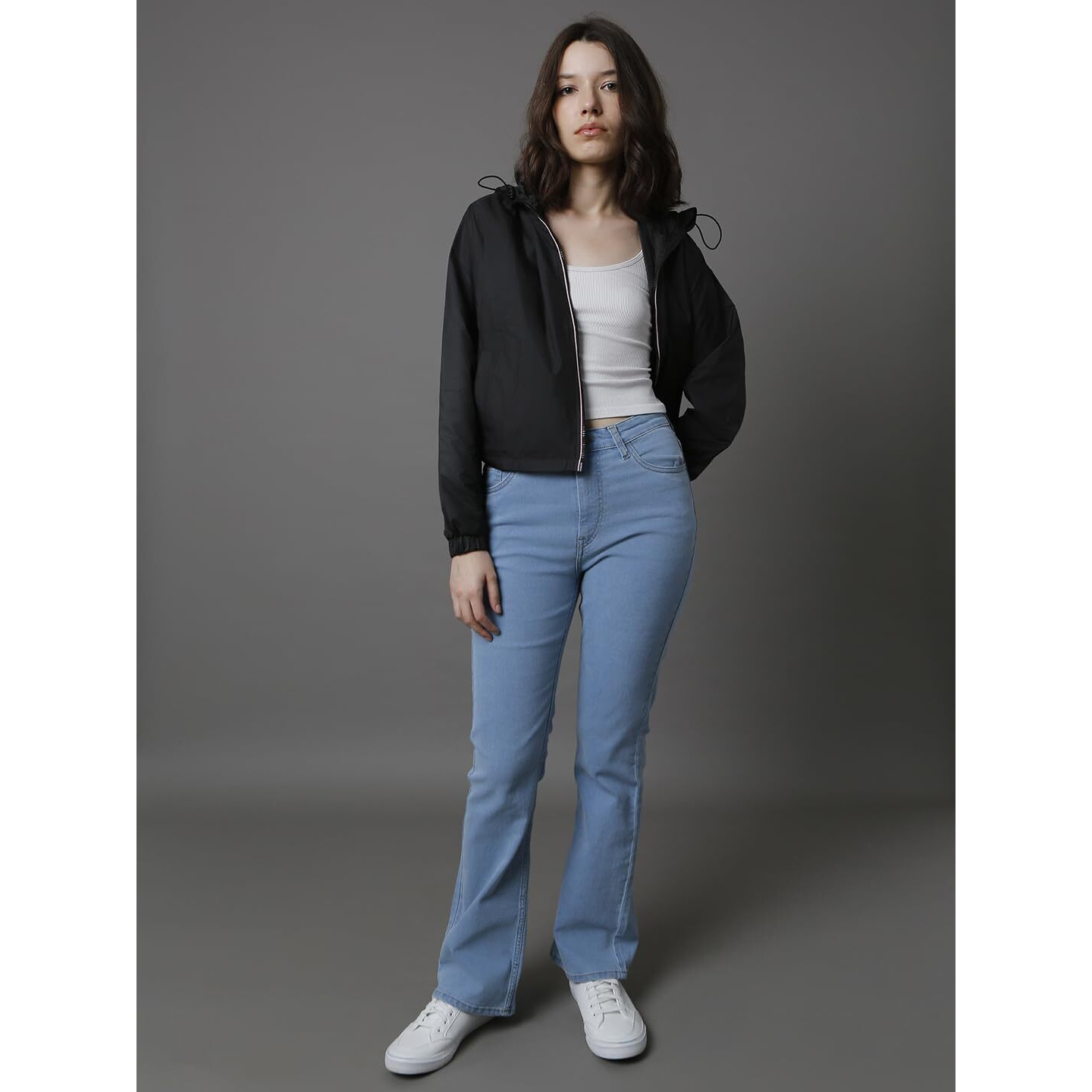 High Star Black Polyester Hooded Neck Long Sleeves Sports Jacket