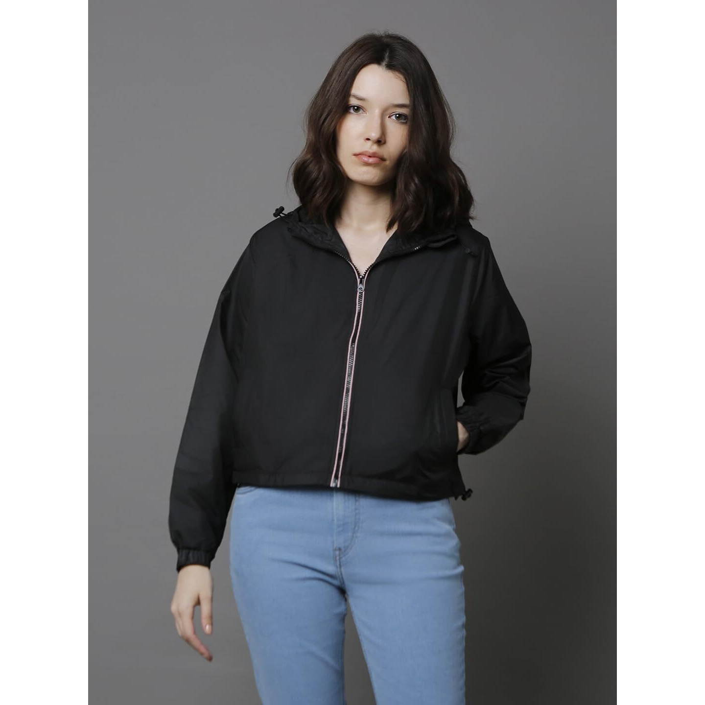 High Star Black Polyester Hooded Neck Long Sleeves Sports Jacket