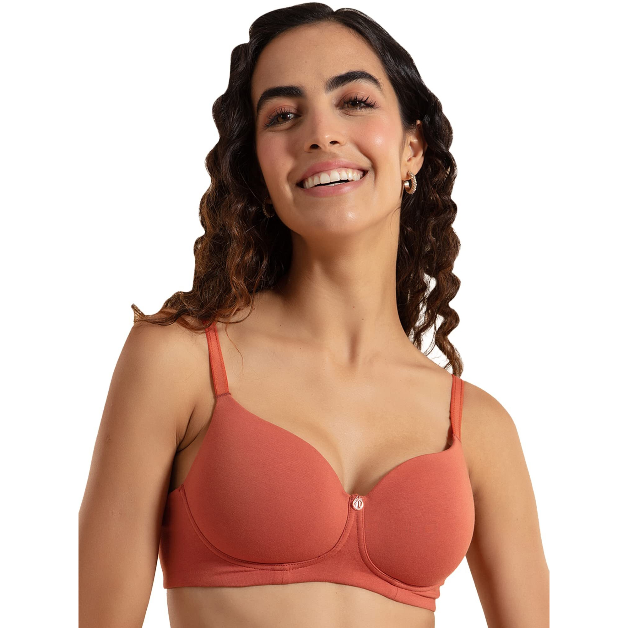 Nykd Wireless Everyday Cotton Bra For Women Daily Use - Wire-Free Shaping Bra, Padded, 3/4Th Coverage - Bra, Nyb094, Carrot, 36D, 1N Orange