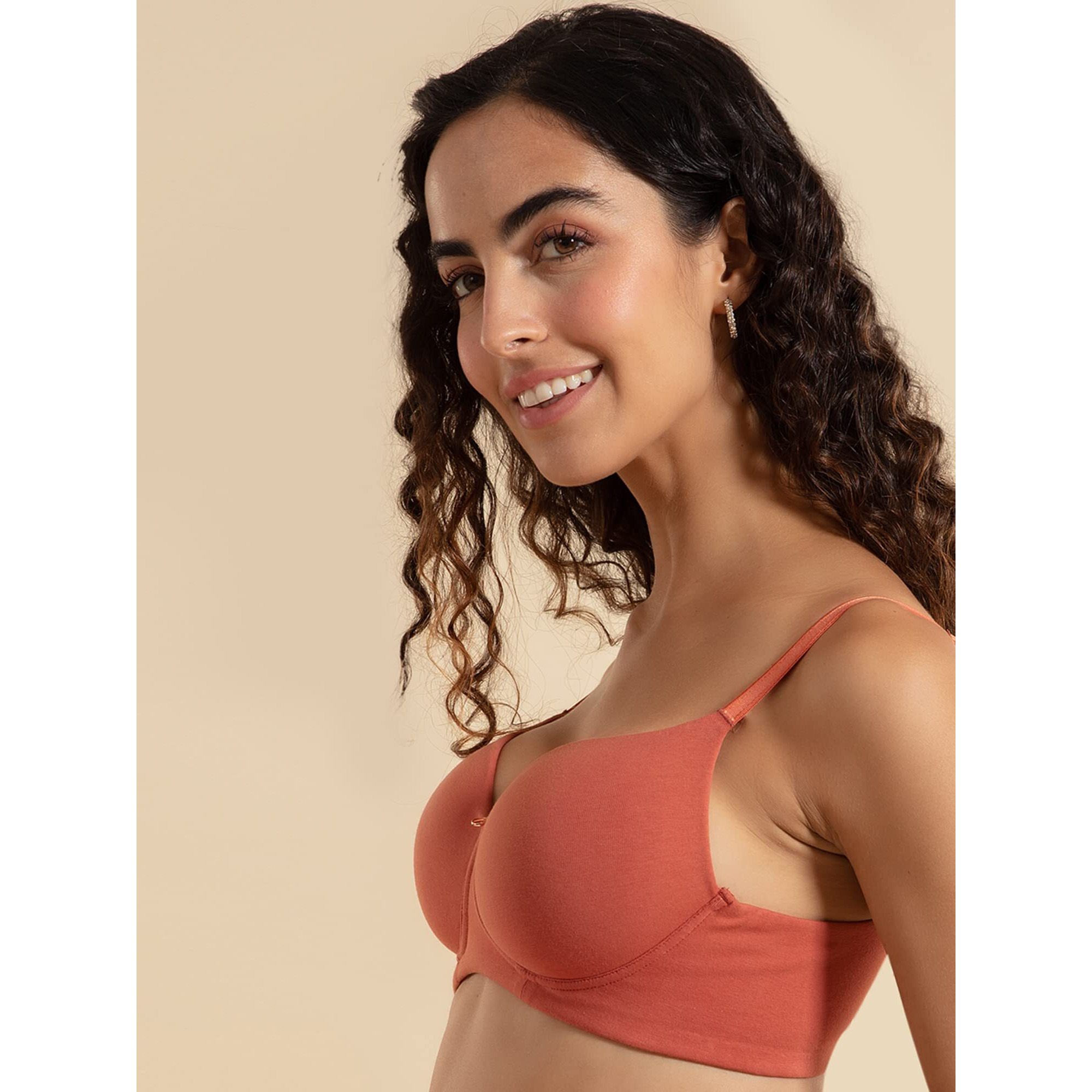 Nykd Wireless Everyday Cotton Bra For Women Daily Use - Wire-Free Shaping Bra, Padded, 3/4Th Coverage - Bra, Nyb094, Carrot, 36D, 1N Orange