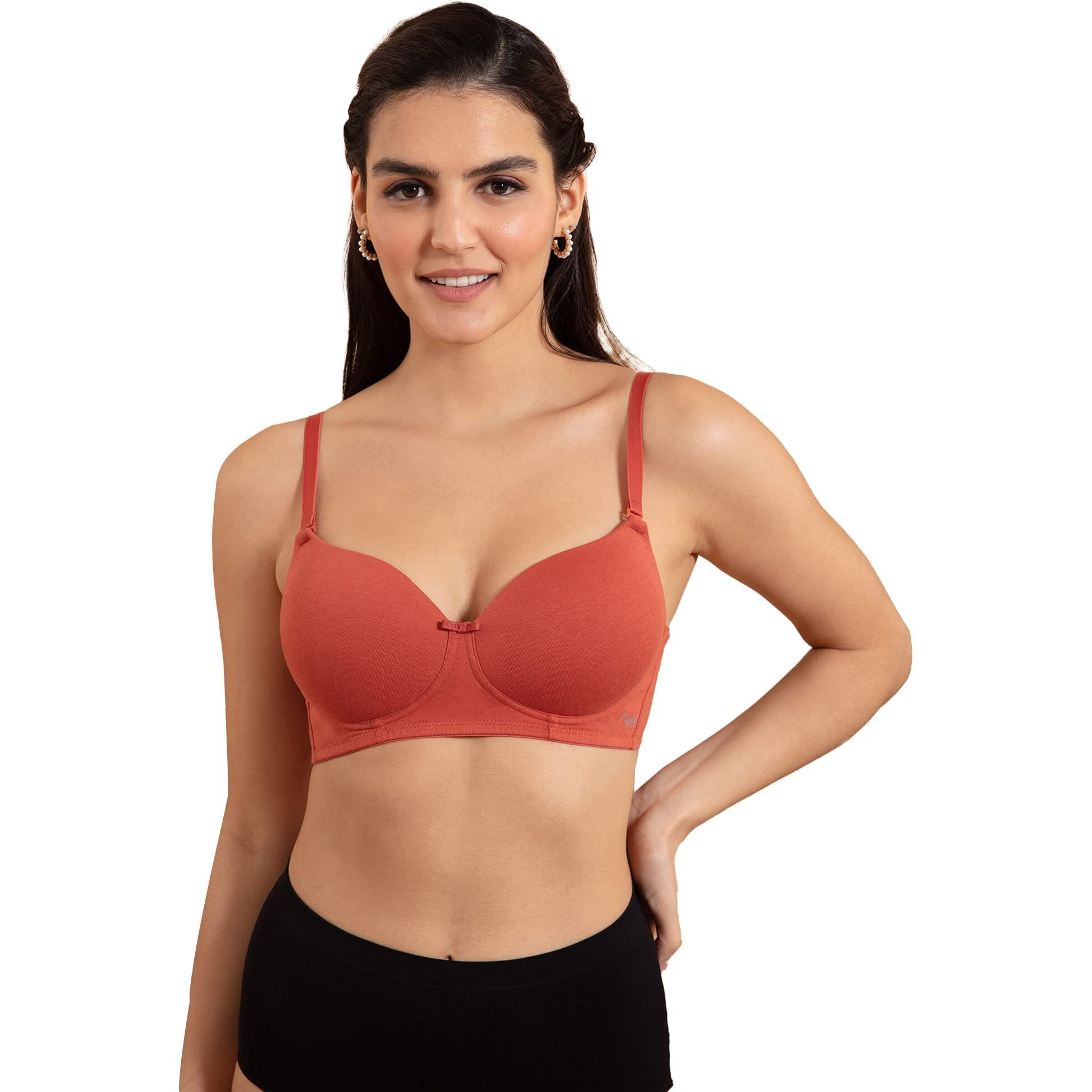 Nykd (Nyb198 Cotton Lightly Padded & Non Wired T-Shirt Bra For Women | Medium Coverage Bra With Soft Detachable Straps | Ideal For All Day Comfort - Orange