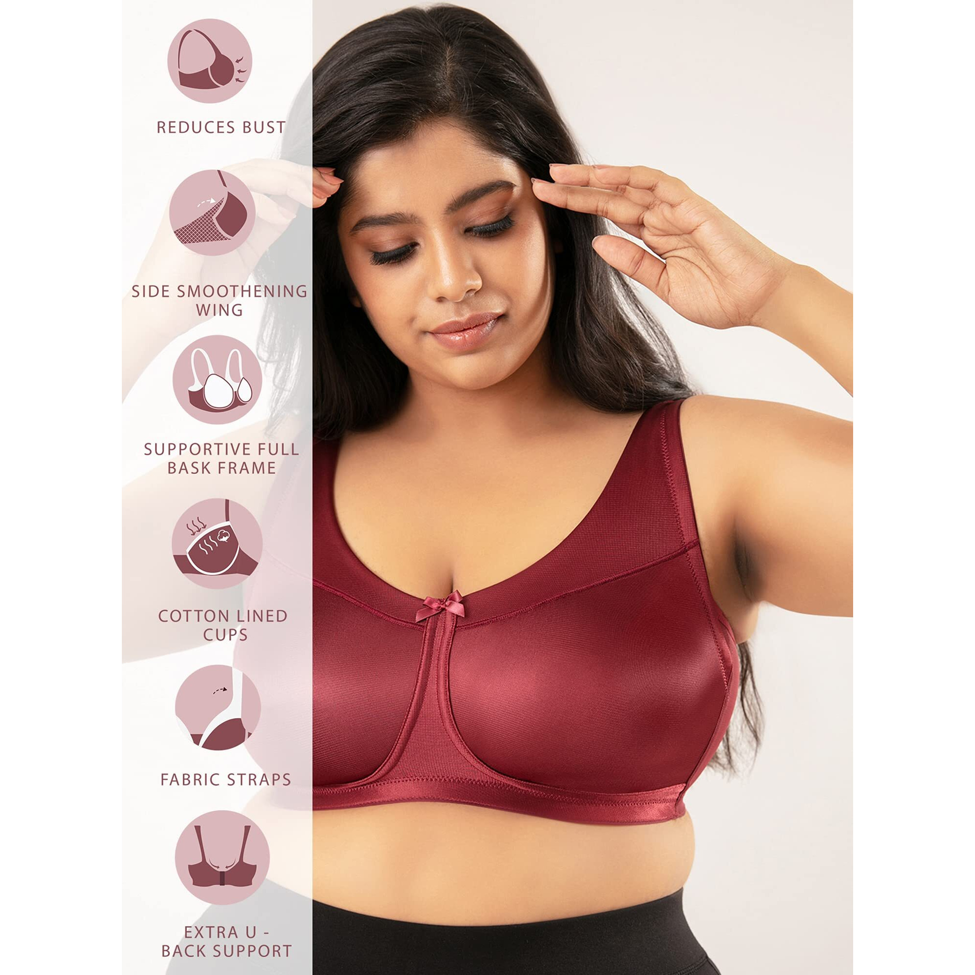 Nykd By Nykaa Side Smoothening, Wirefree Minimizer Bra -Maroon Nyb044-32Dd