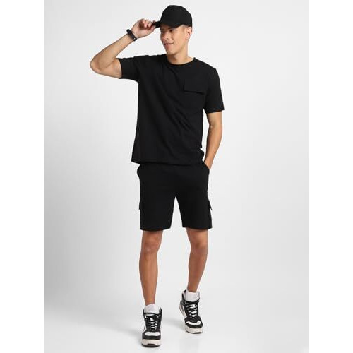 Nobero Black Men's Roger Half-Sleeve With Shorts Co-Ord Set
