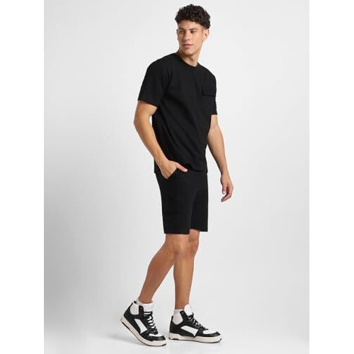 Nobero Black Men's Roger Half-Sleeve With Shorts Co-Ord Set