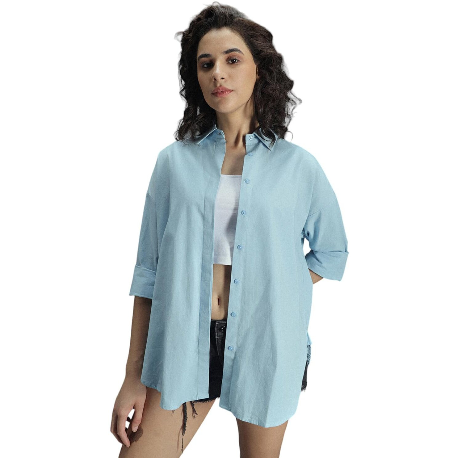 High Star Classic Oversized Pure Cotton Casual Shirt Blue