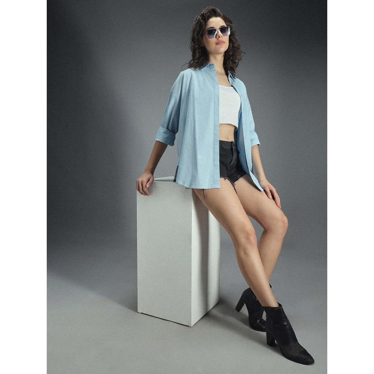 High Star Classic Oversized Pure Cotton Casual Shirt Blue