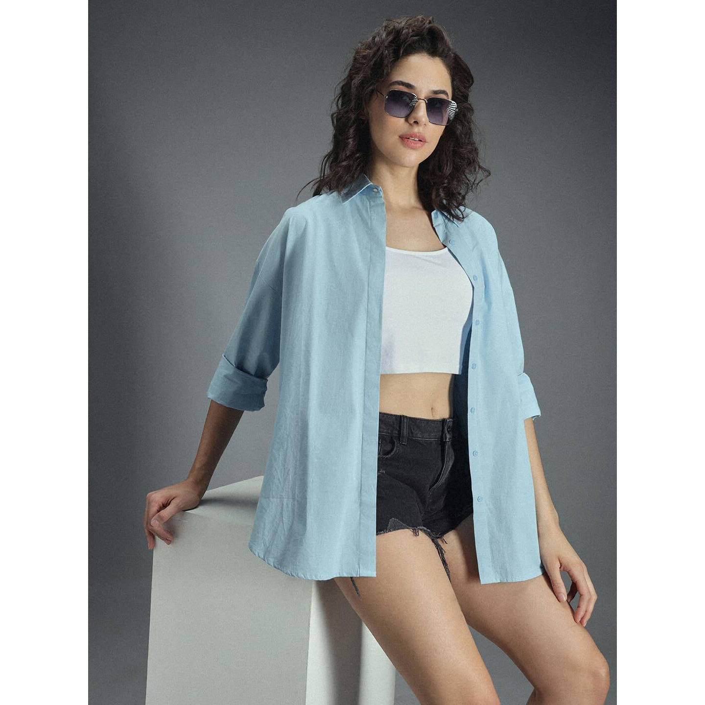 High Star Classic Oversized Pure Cotton Casual Shirt Blue