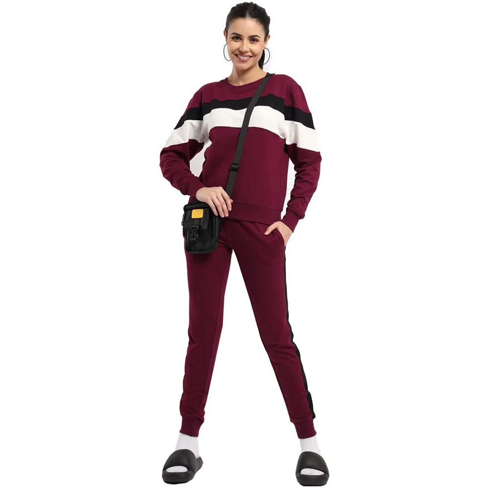 Nobero Chloe Women's Co-Ord Set - Maroon, Co-Ord Set For Women, Winter Wear For Women, Cotton Track Suits -Xl