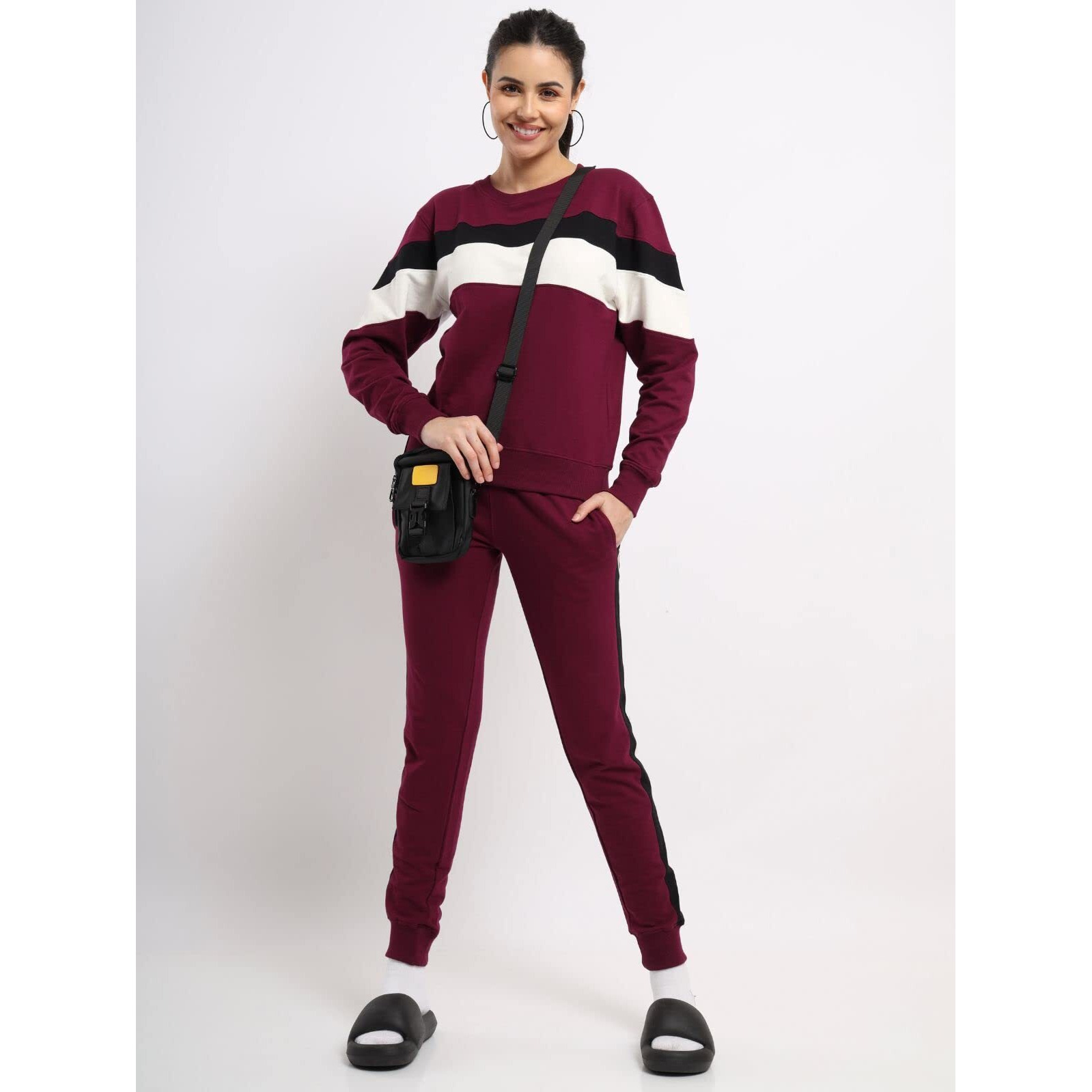 Nobero Chloe Women's Co-Ord Set - Maroon, Co-Ord Set For Women, Winter Wear For Women, Cotton Track Suits -Xl