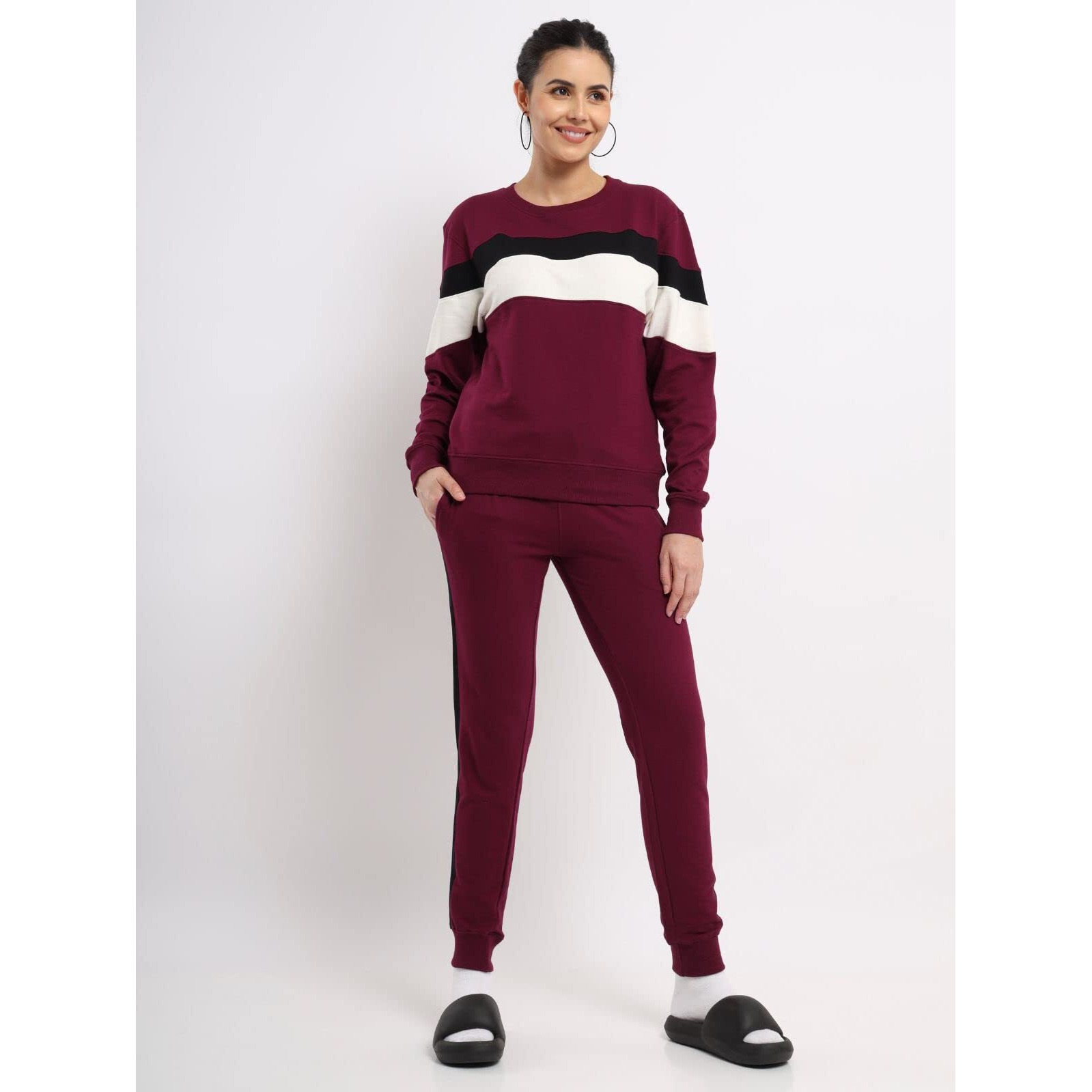 Nobero Chloe Women's Co-Ord Set - Maroon, Co-Ord Set For Women, Winter Wear For Women, Cotton Track Suits -Xl