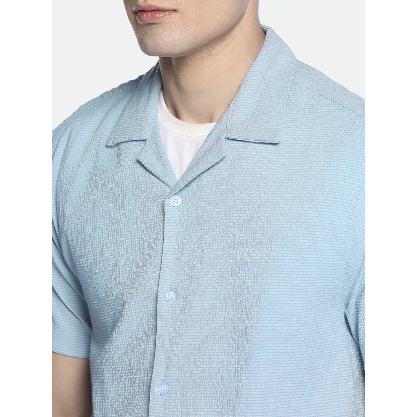 Dennis Lingo Men Blue Relaxed Fit Cuban Collar Casual Shirt (Dlmshs24055_Bl, Blue, 2Xl)