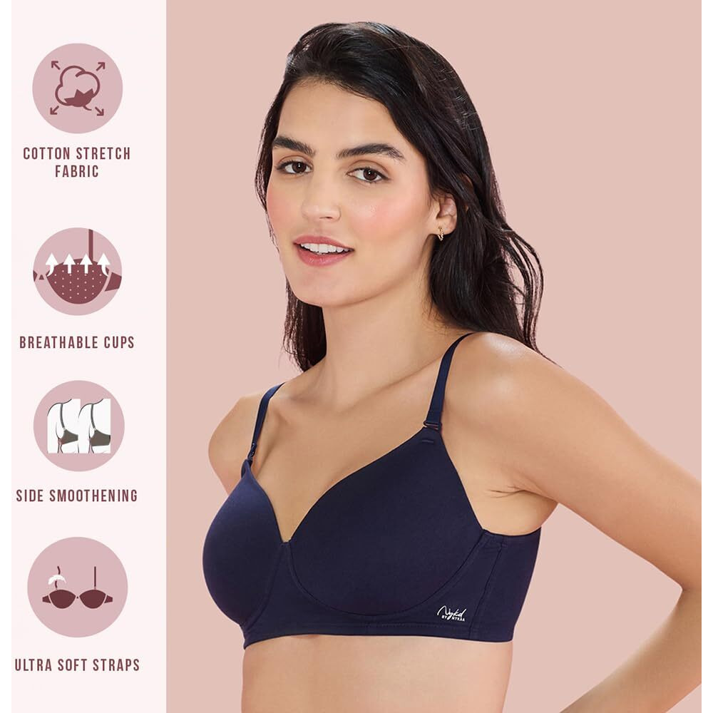 Nykd (Nyb198 Cotton Lightly Padded & Non Wired T-Shirt Bra For Women | Medium Coverage Bra With Soft Detachable Straps | Ideal For All Day Comfort - Navy