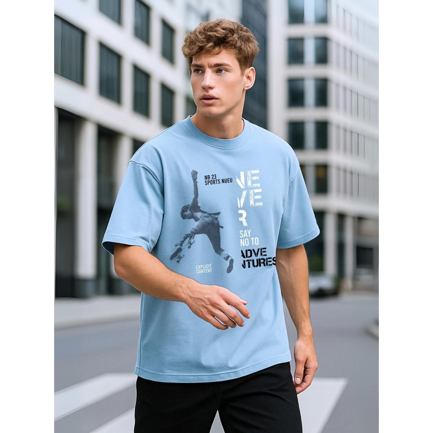 Never Say No-Men-Relaxed Fit Tee-Powder Blue-3Xl