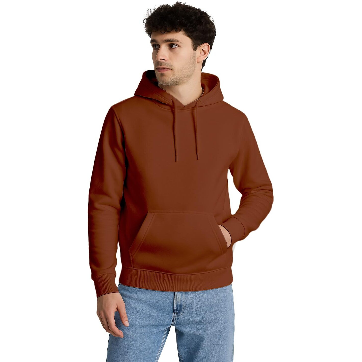 Nobero Men's Fleece Neck Hooded Regular Fit Sweatshirt (1M-Twho-R0004-Eleganth_Mocha Bisque_Large)