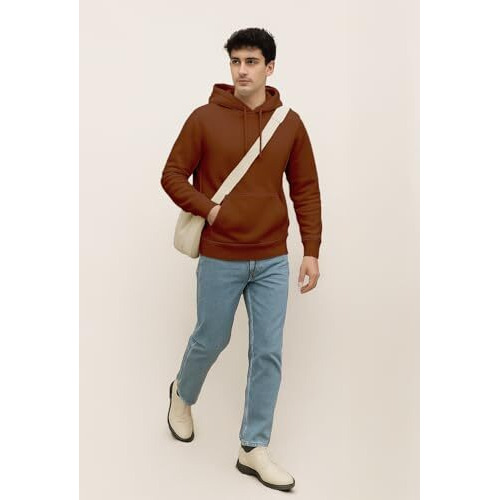 Nobero Men's Fleece Neck Hooded Regular Fit Sweatshirt (1M-Twho-R0004-Eleganth_Mocha Bisque_Large)