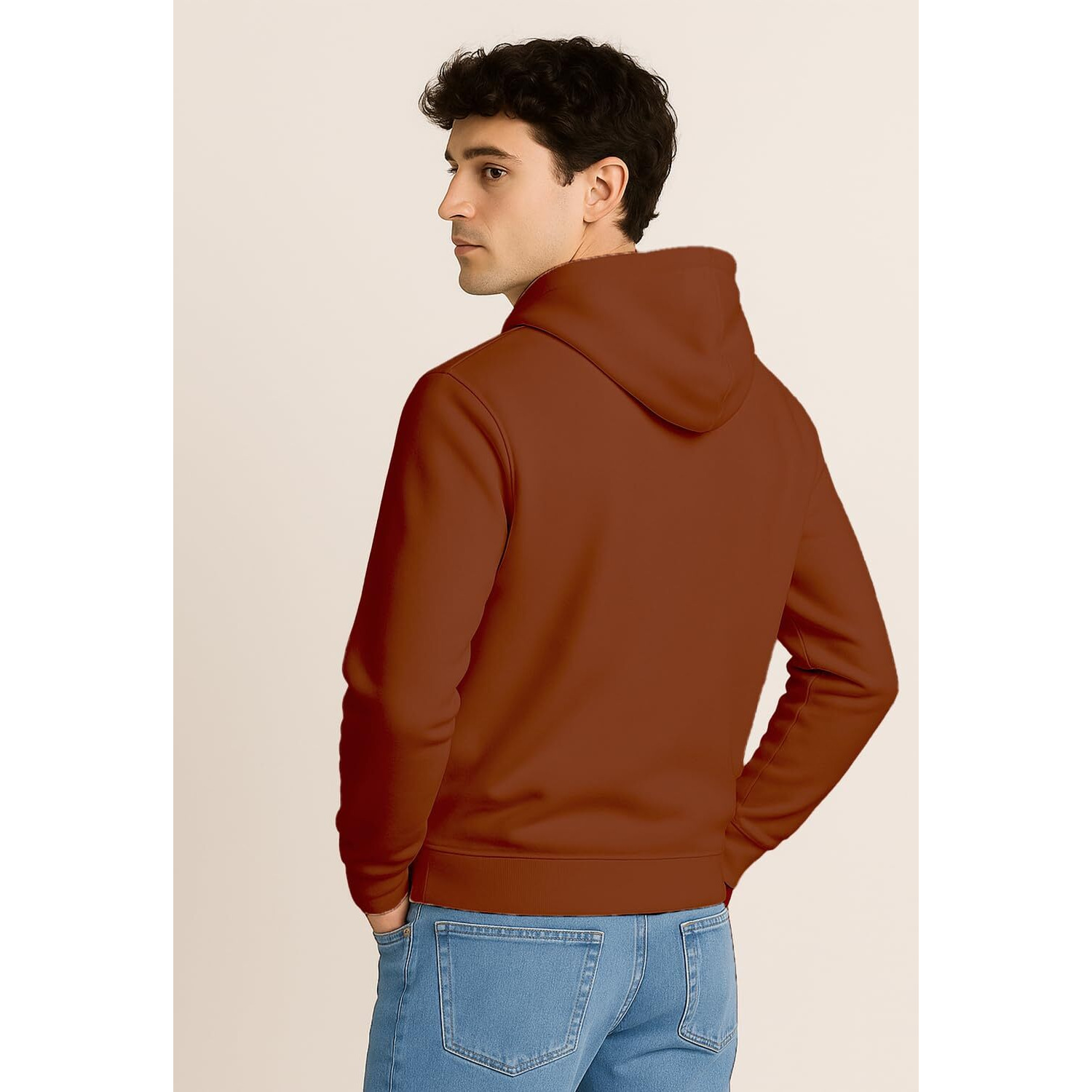 Nobero Men's Fleece Neck Hooded Regular Fit Sweatshirt (1M-Twho-R0004-Eleganth_Mocha Bisque_Large)