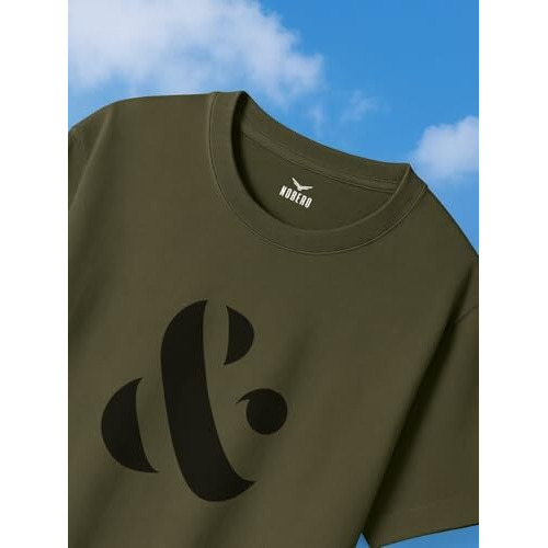 Nobero Cotton Men's Letter Print Oversized Fit T-Shirt (1M-Twrt-C0641-Og_Olive Green, Large