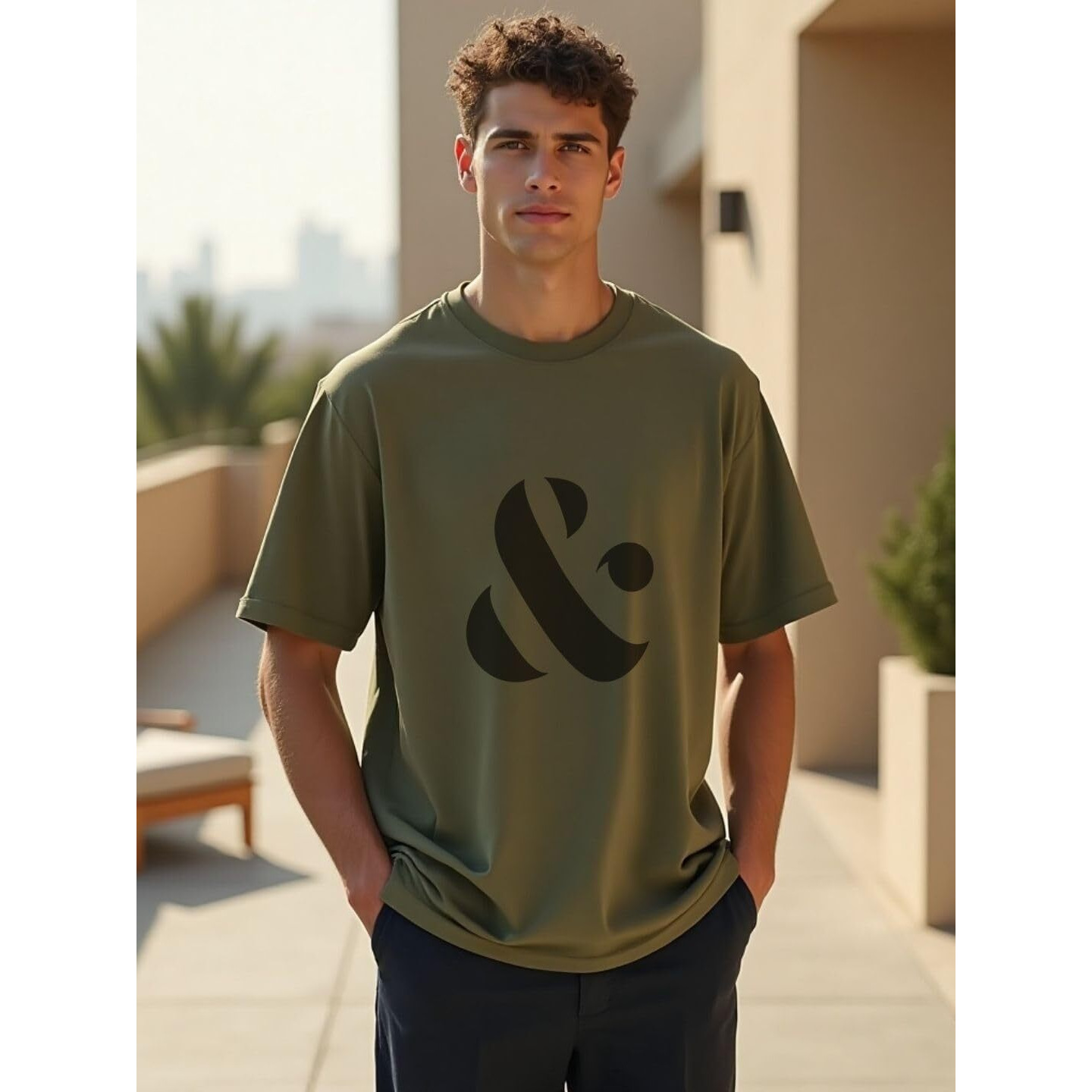 Nobero Cotton Men's Letter Print Oversized Fit T-Shirt (1M-Twrt-C0641-Og_Olive Green, Large