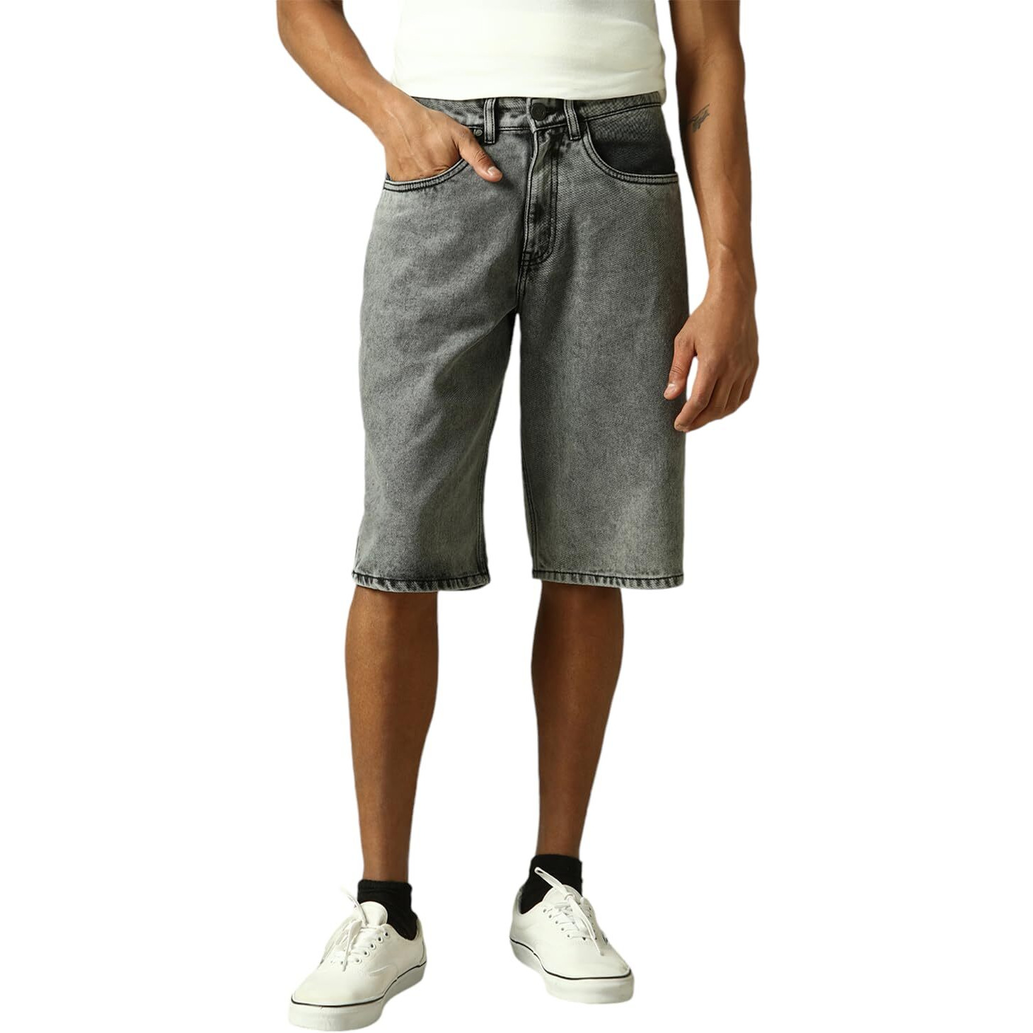 Hubberholme Men Washed Cotton Loose Fit Mid- Rise Shorts Grey