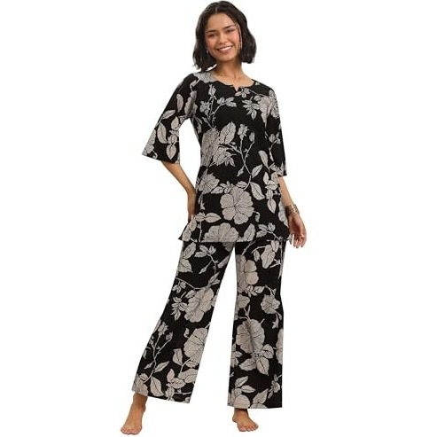 Libas Black Printed Cotton Night Suit For Women (50326Hl)