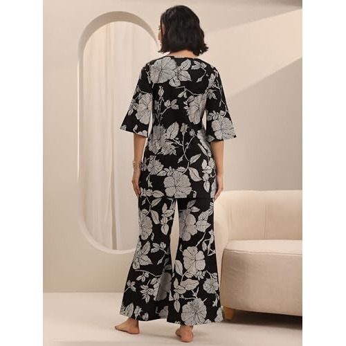 Libas Black Printed Cotton Night Suit For Women (50326Hl)