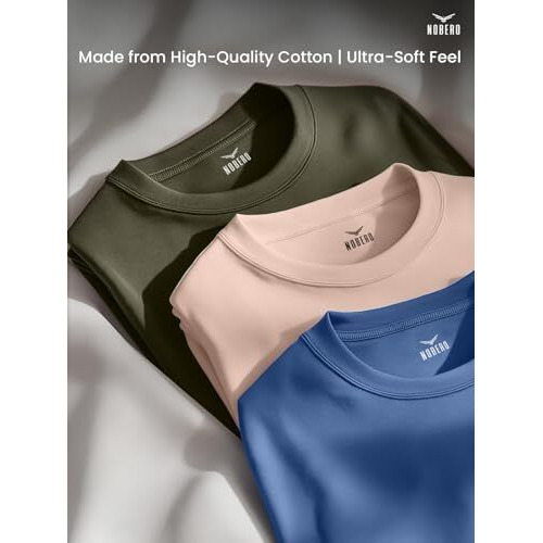 Nobero Cotton Men's Solid Regular Fit T-Shirt (1M-Twts-R0008_Olive/Blush/Marine, Small