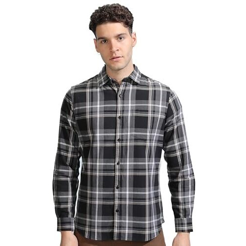Ketch Men's Regular Fit Shirt (Khsh001864_Grey/Black