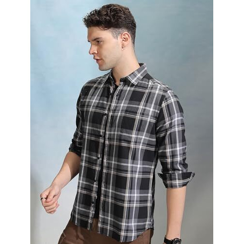Ketch Men's Regular Fit Shirt (Khsh001864_Grey/Black