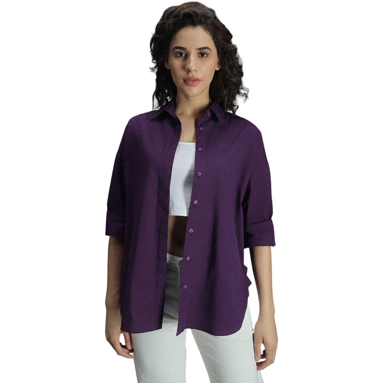 High Star Classic Oversized Drop-Shoulder Sleeves Pure Cotton Casual Shirt Purple