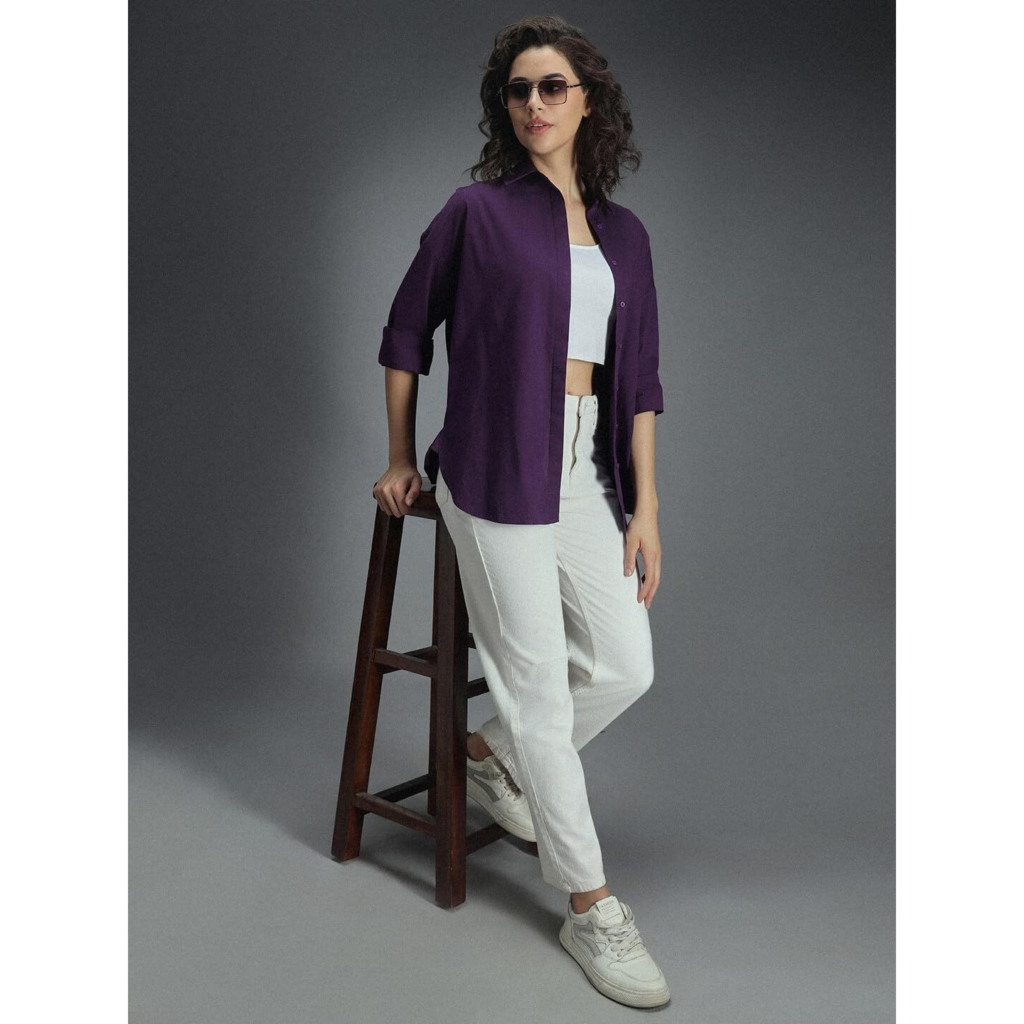 High Star Classic Oversized Drop-Shoulder Sleeves Pure Cotton Casual Shirt Purple