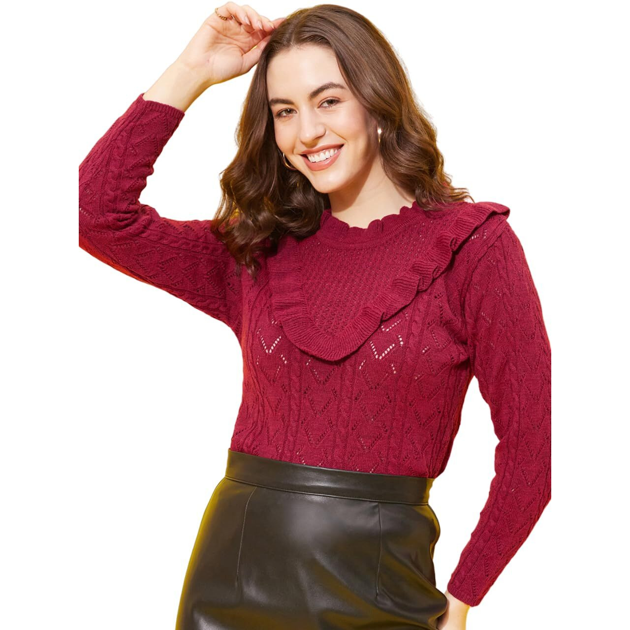 Modeve Designer Round Neck Casual Women Sweater||Winterwear|| Wine