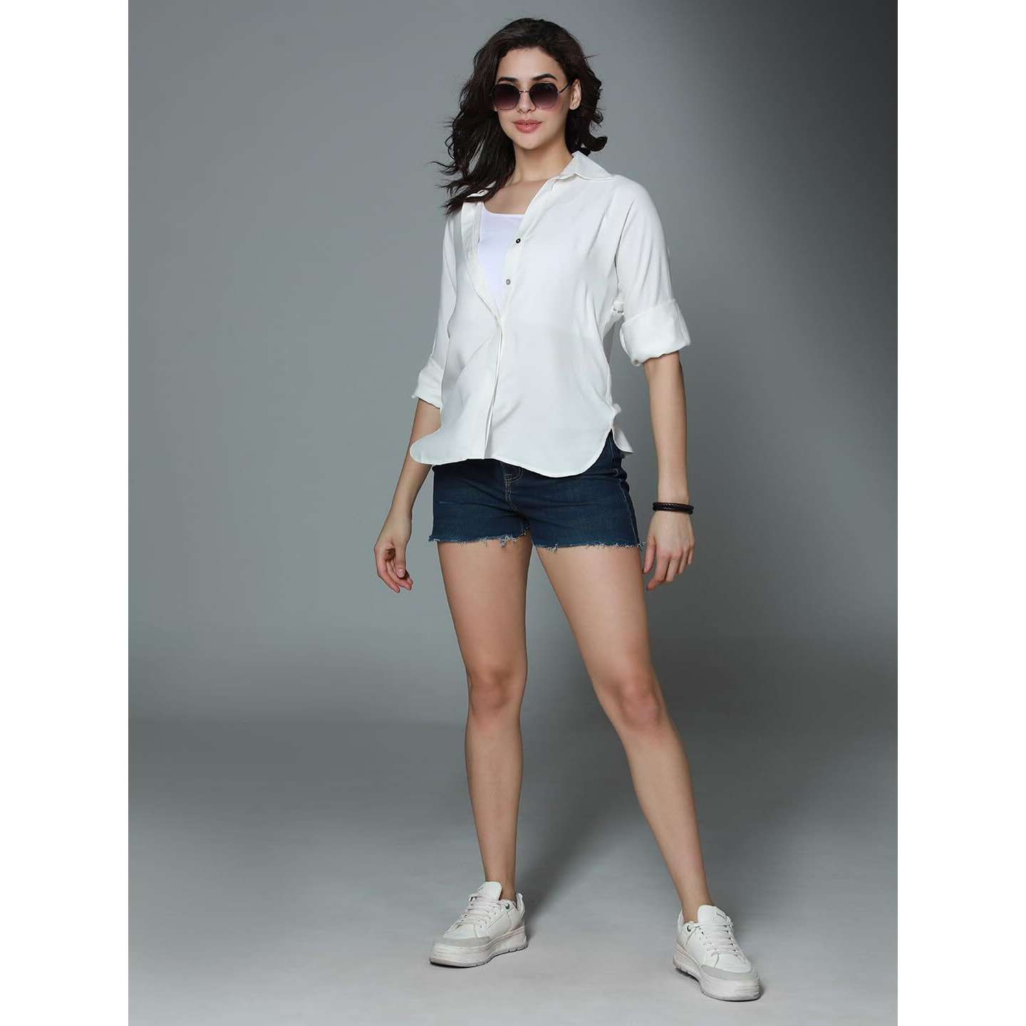 High Star Classic Boxy Spread Collar Long Sleeves Casual Shirt Off White