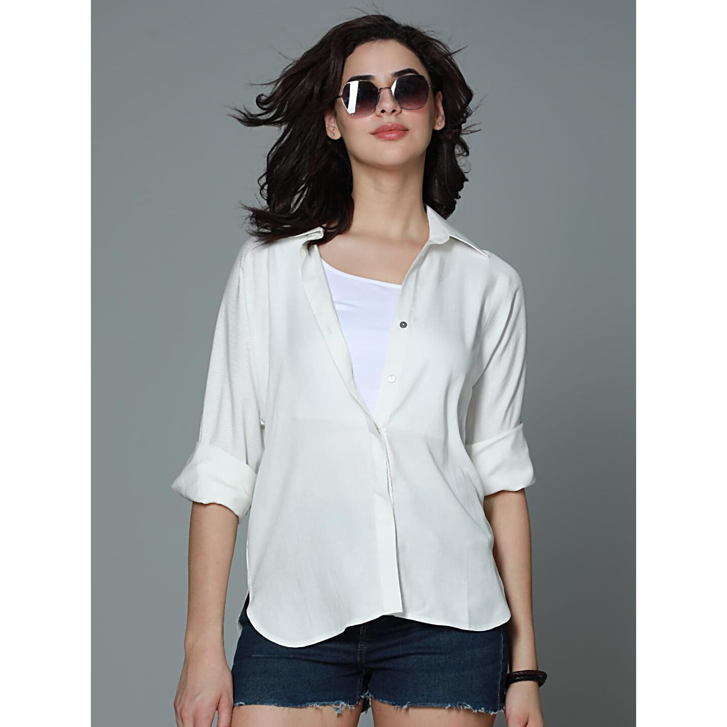 High Star Classic Boxy Spread Collar Long Sleeves Casual Shirt Off White