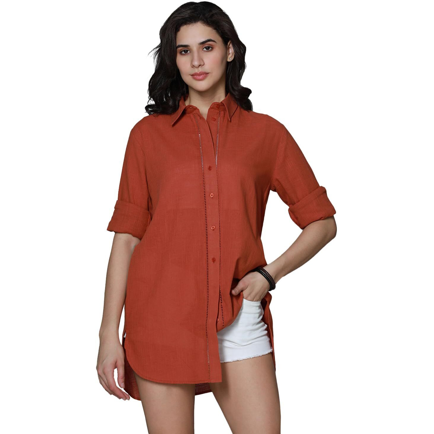 High Star Classic Oversized Spread Collar Long Sleeves Casual Shirt Rust