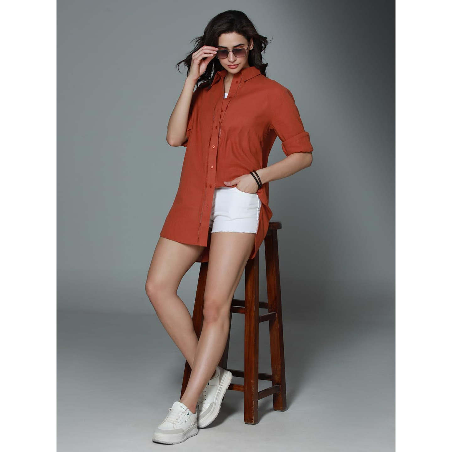 High Star Classic Oversized Spread Collar Long Sleeves Casual Shirt Rust