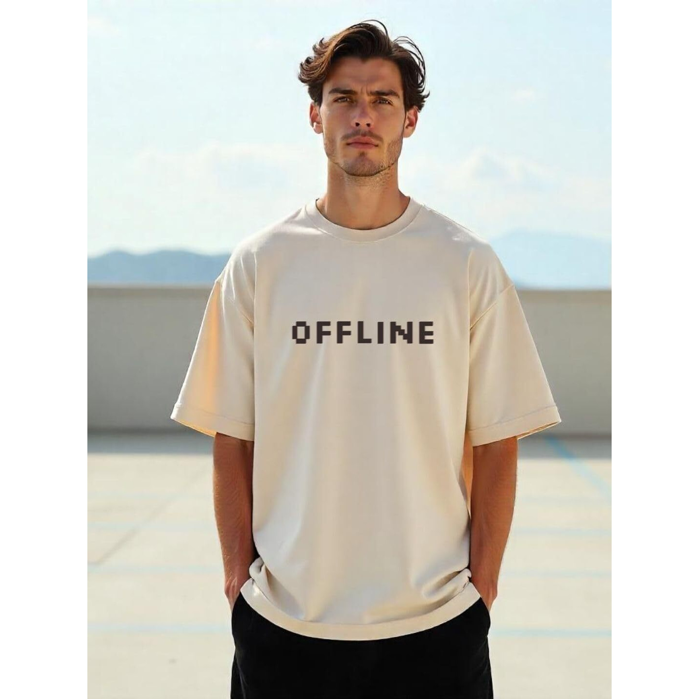 Nobero Cotton Men's Solid Oversized Fit T-Shirt (1M-Twrt-C0737_Sand, Large