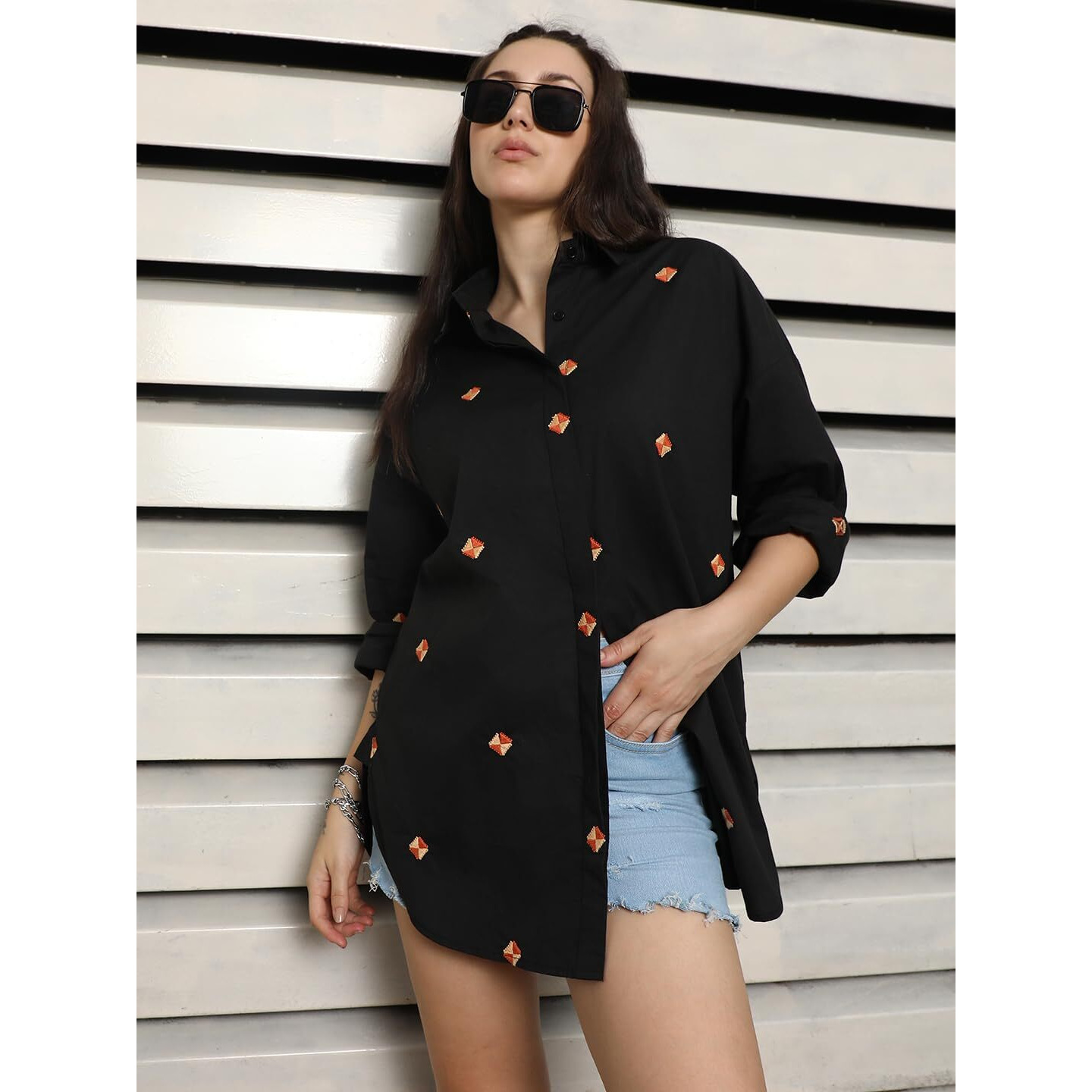 High Star Classic Spread Collar Oversized Cotton Casual Shirt Black