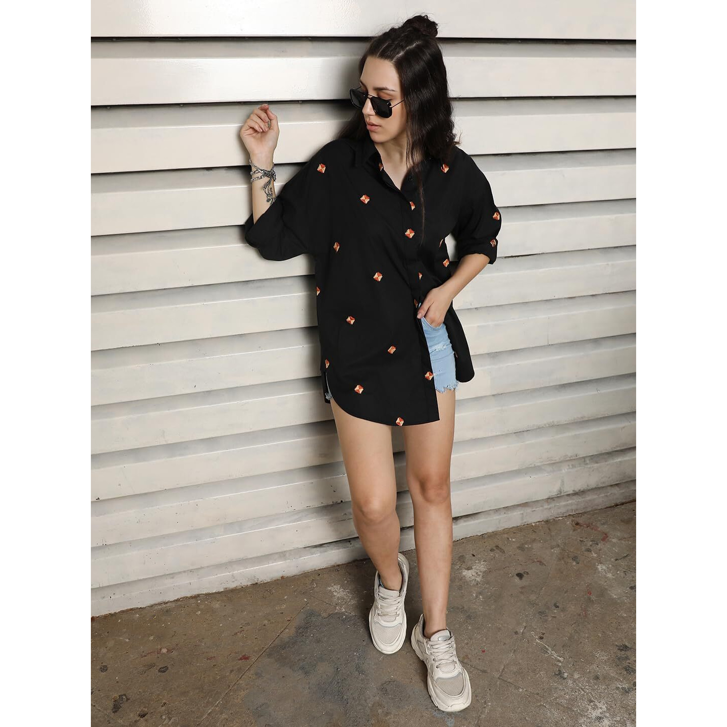 High Star Classic Spread Collar Oversized Cotton Casual Shirt Black