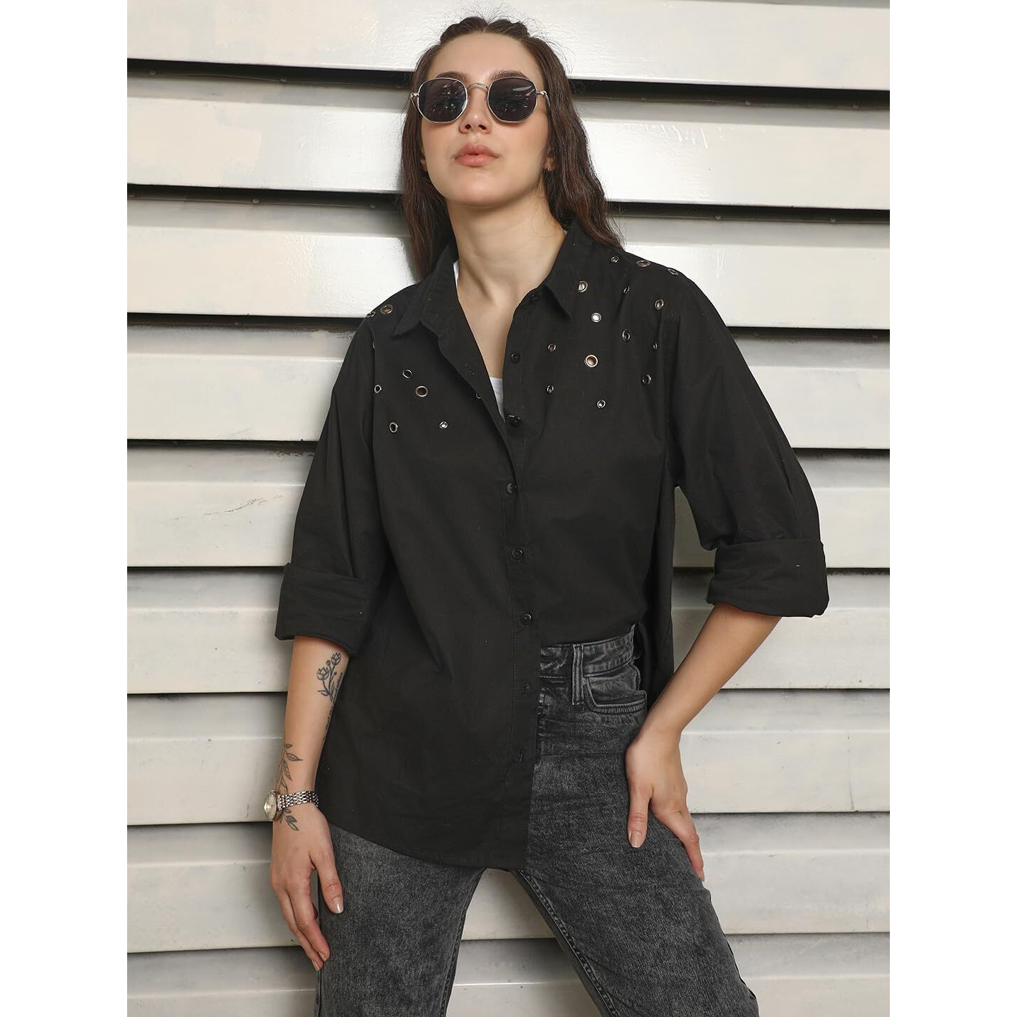 High Star Classic Spread Collar Oversized Cotton Casual Shirt Black