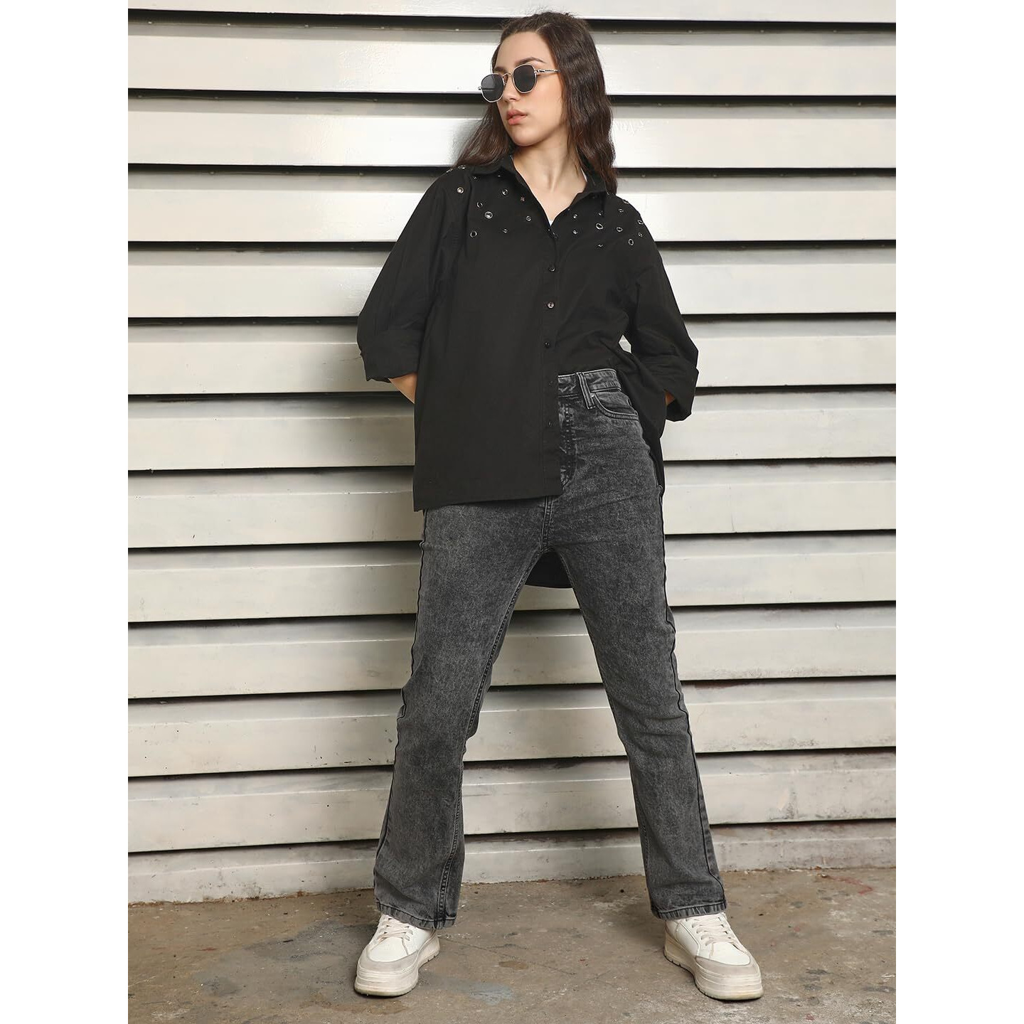 High Star Classic Spread Collar Oversized Cotton Casual Shirt Black