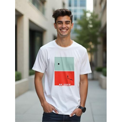 Nobero Men's Cotton Letter Print Regular Fit T Shirt (1M-Twts-C0760-143X6_White/Black/Marine)