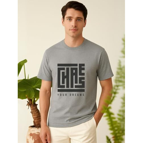 Nobero Cotton Men's Letter Print Regular Fit T-Shirt (1M-Twts-C0763-10X5_White/Black/Grey Melange, Xl