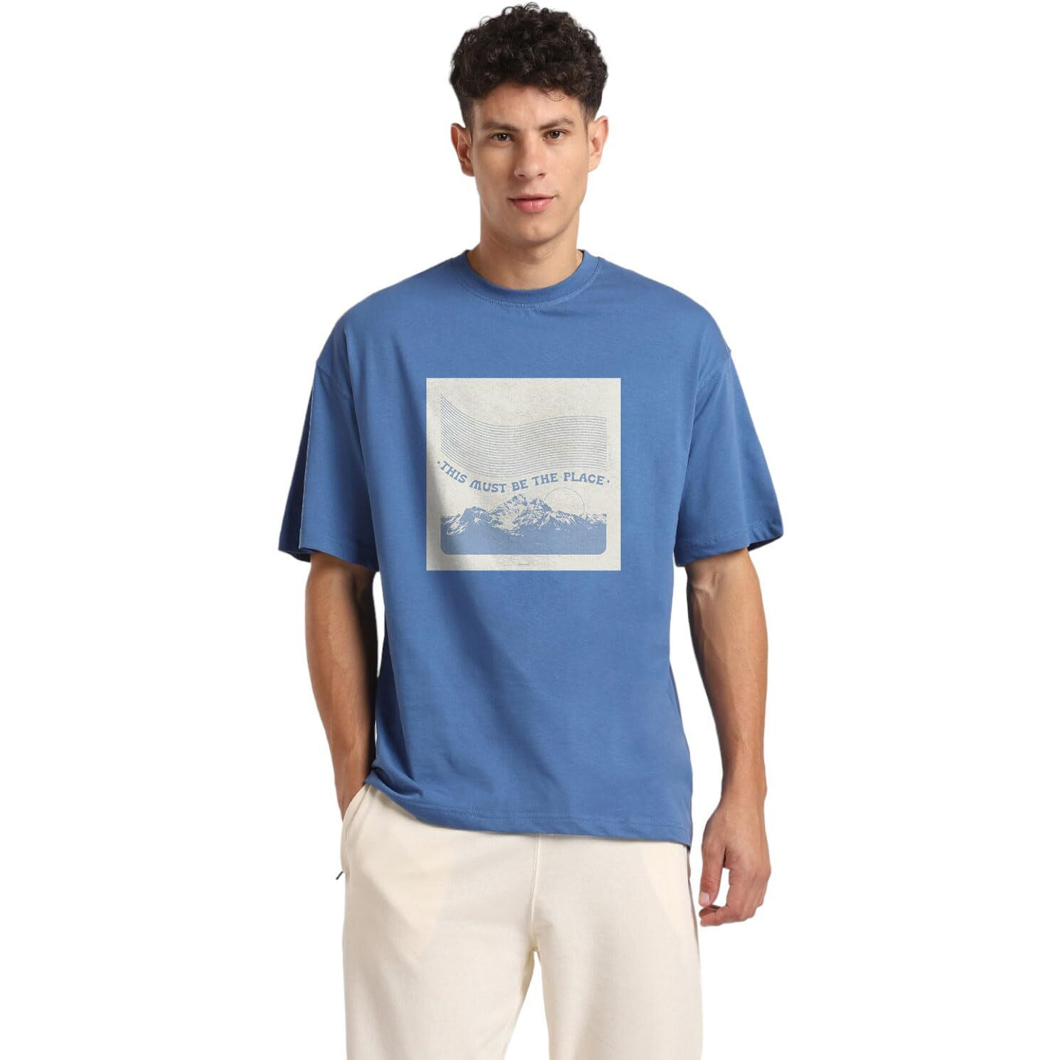 Nobero Men's Solid Oversized Fit T-Shirt (1M-Twrt-C0731_Marine