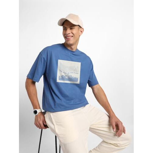 Nobero Men's Solid Oversized Fit T-Shirt (1M-Twrt-C0731_Marine