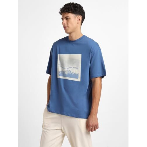 Nobero Men's Solid Oversized Fit T-Shirt (1M-Twrt-C0731_Marine