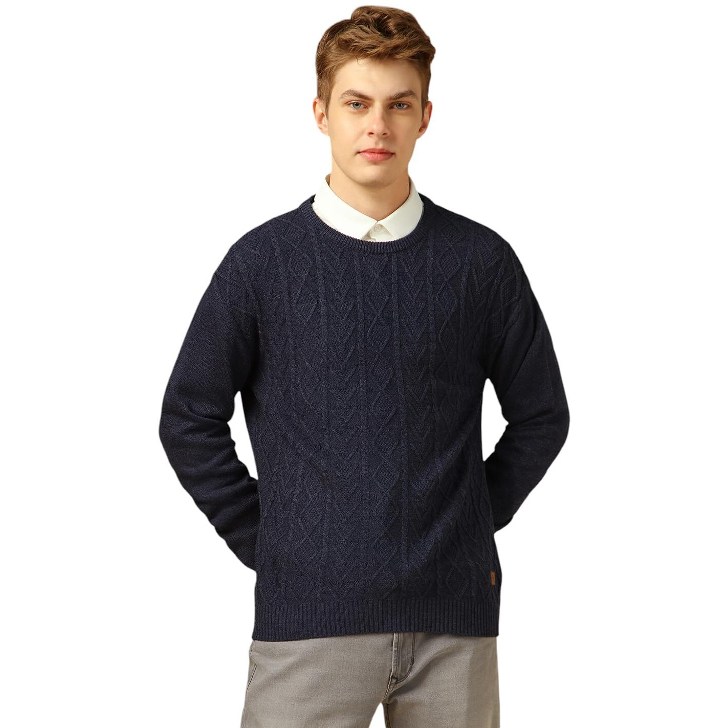 Dennis Lingo Men Regular Fit Acrylic Full Sleeves Solid Sweaters